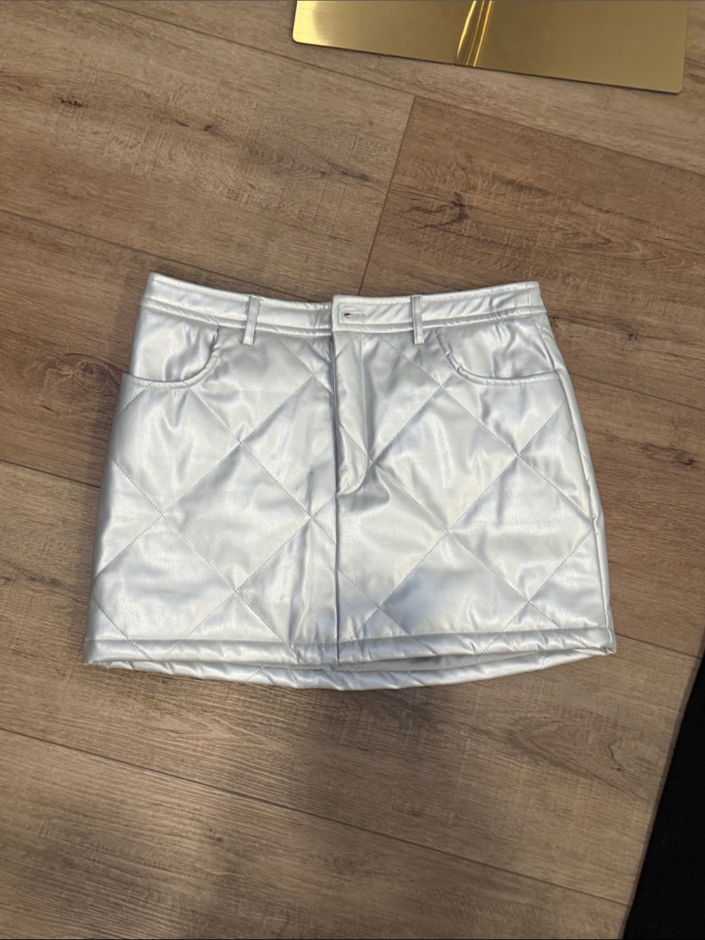 Fashion Nova Quilted Metallic Mini Skirt - Silver